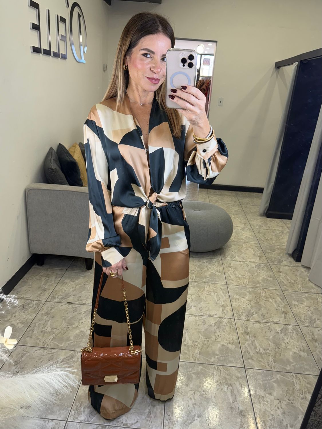 Midnight Abstract L/Sleeves Blouse And Pants Set