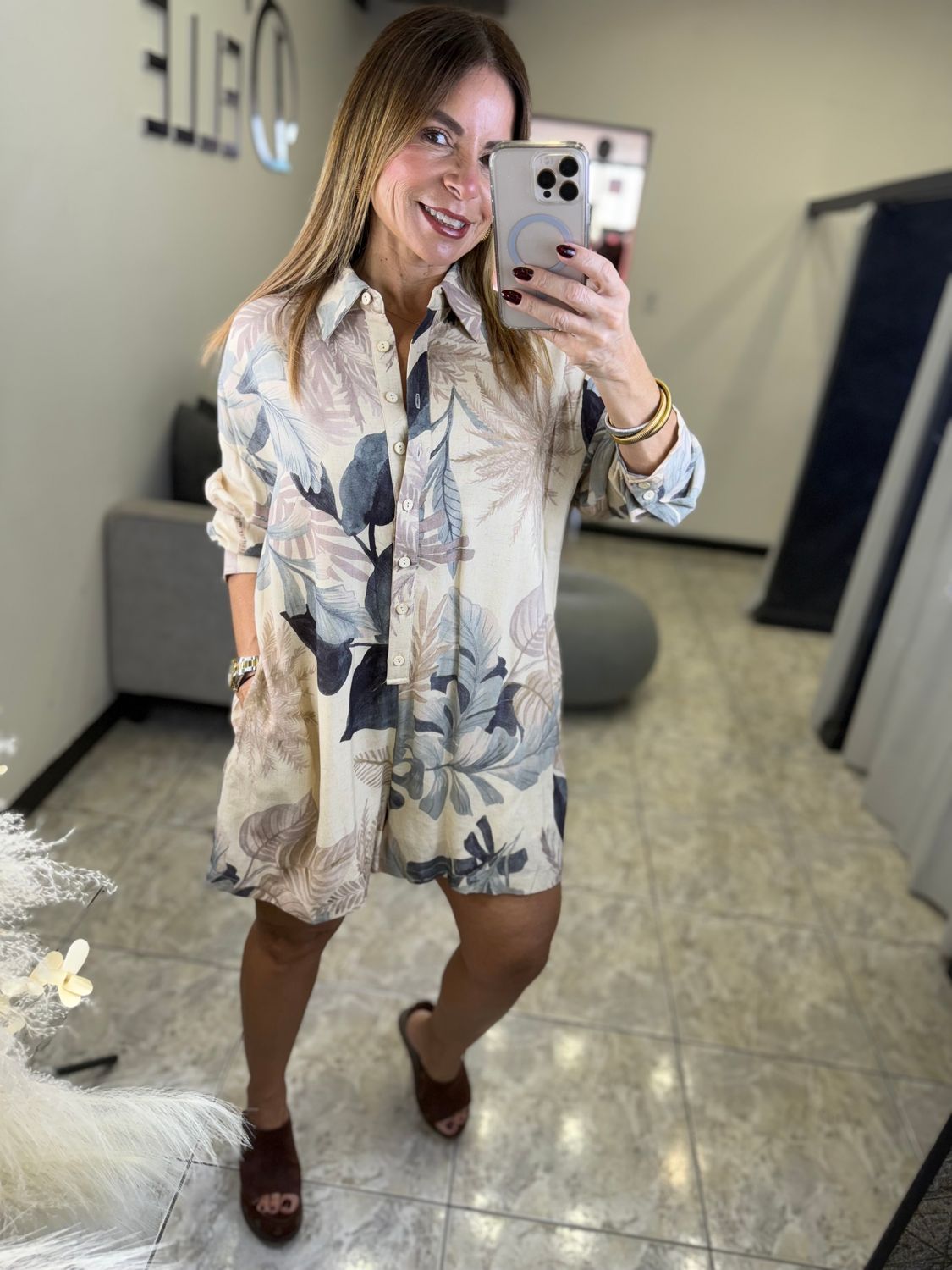 Oatmeal Multi Printed Button Down Romper