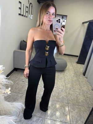 Black Gold Detail Tube Top And Pants Set