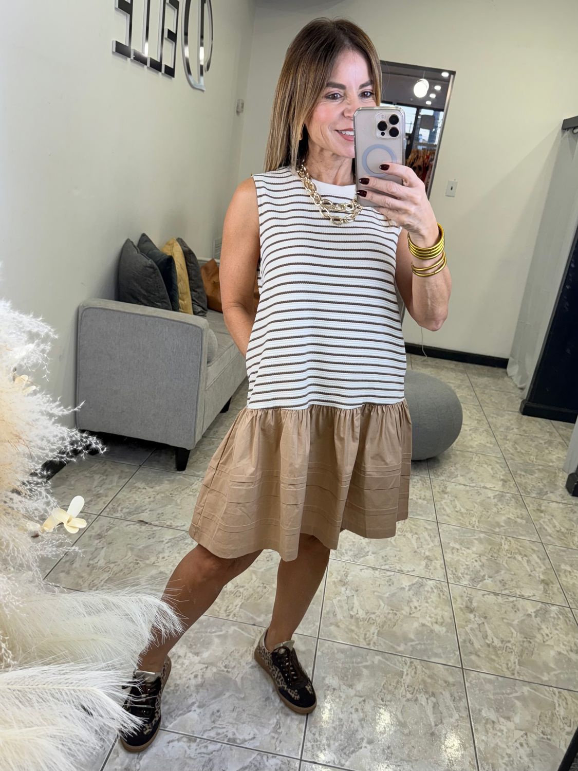 Taupe Stripe Knit Mini Dress