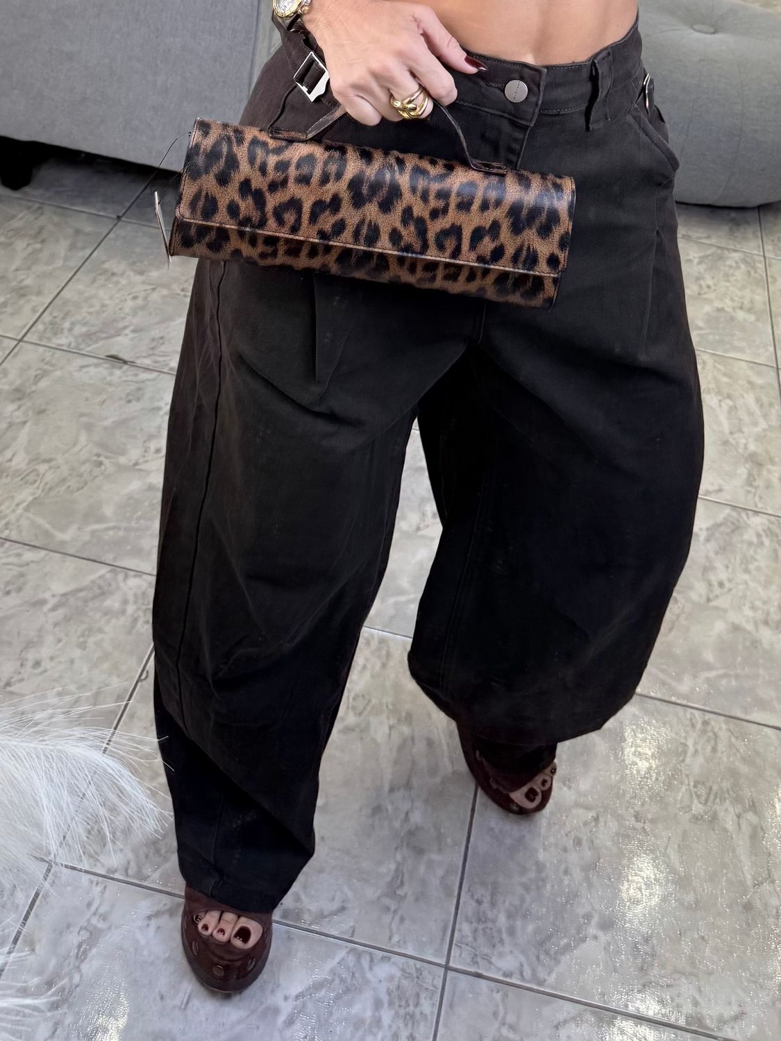 Brown or Burgundy Barrel Jeans