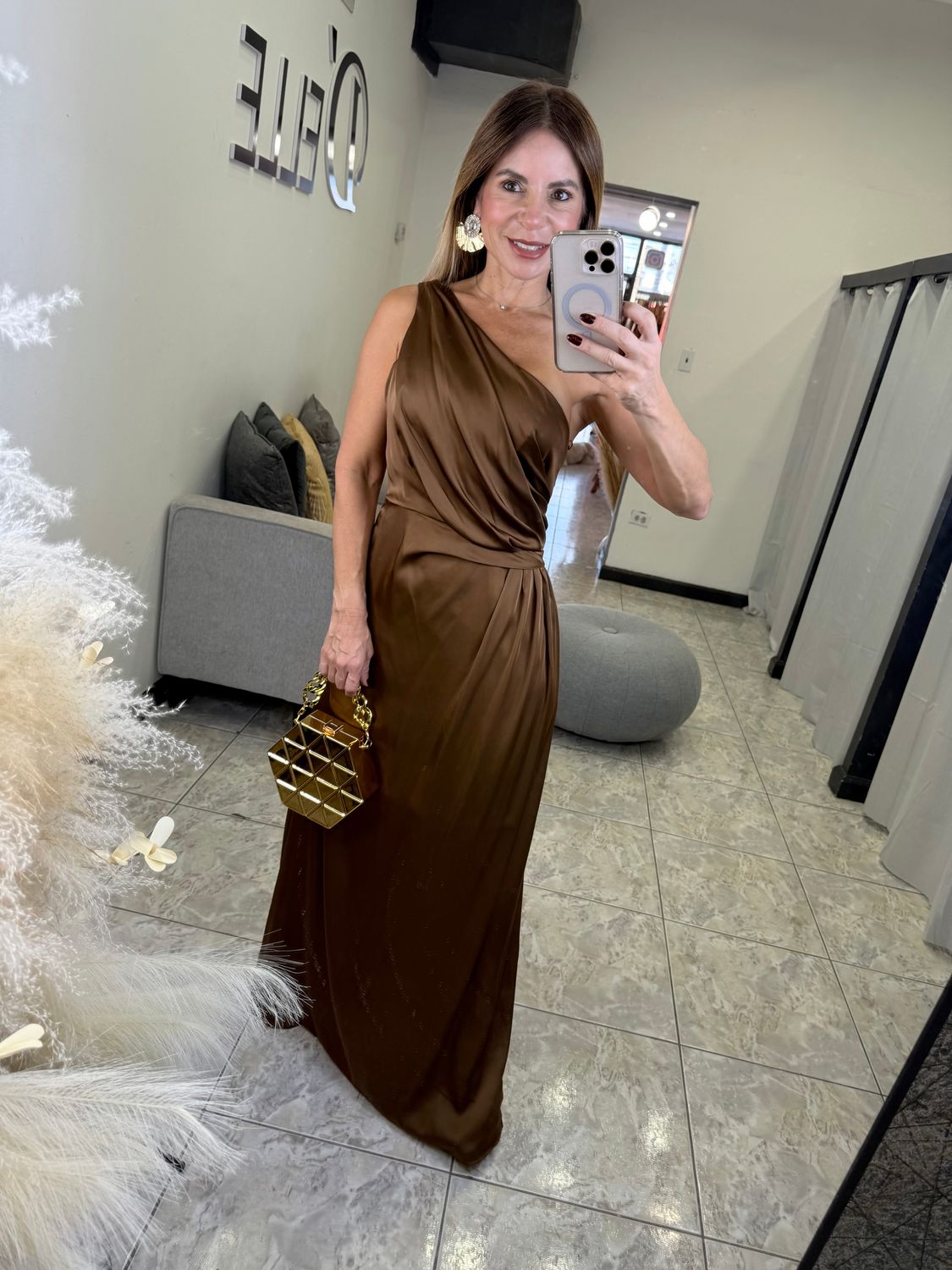 Chocolate Satin Long Dress