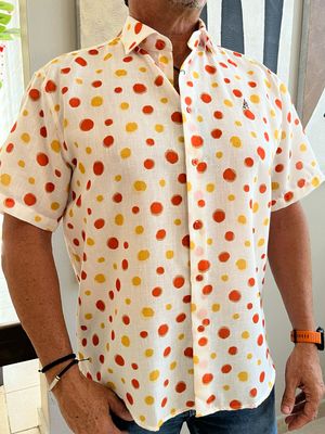 Men Orange Dots Linen