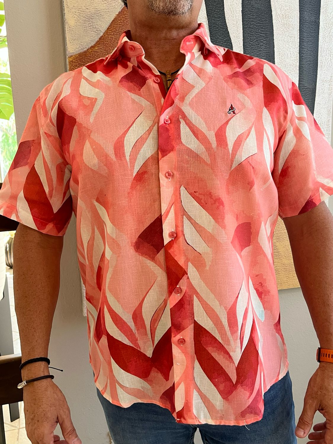 Men Pink Linen Top