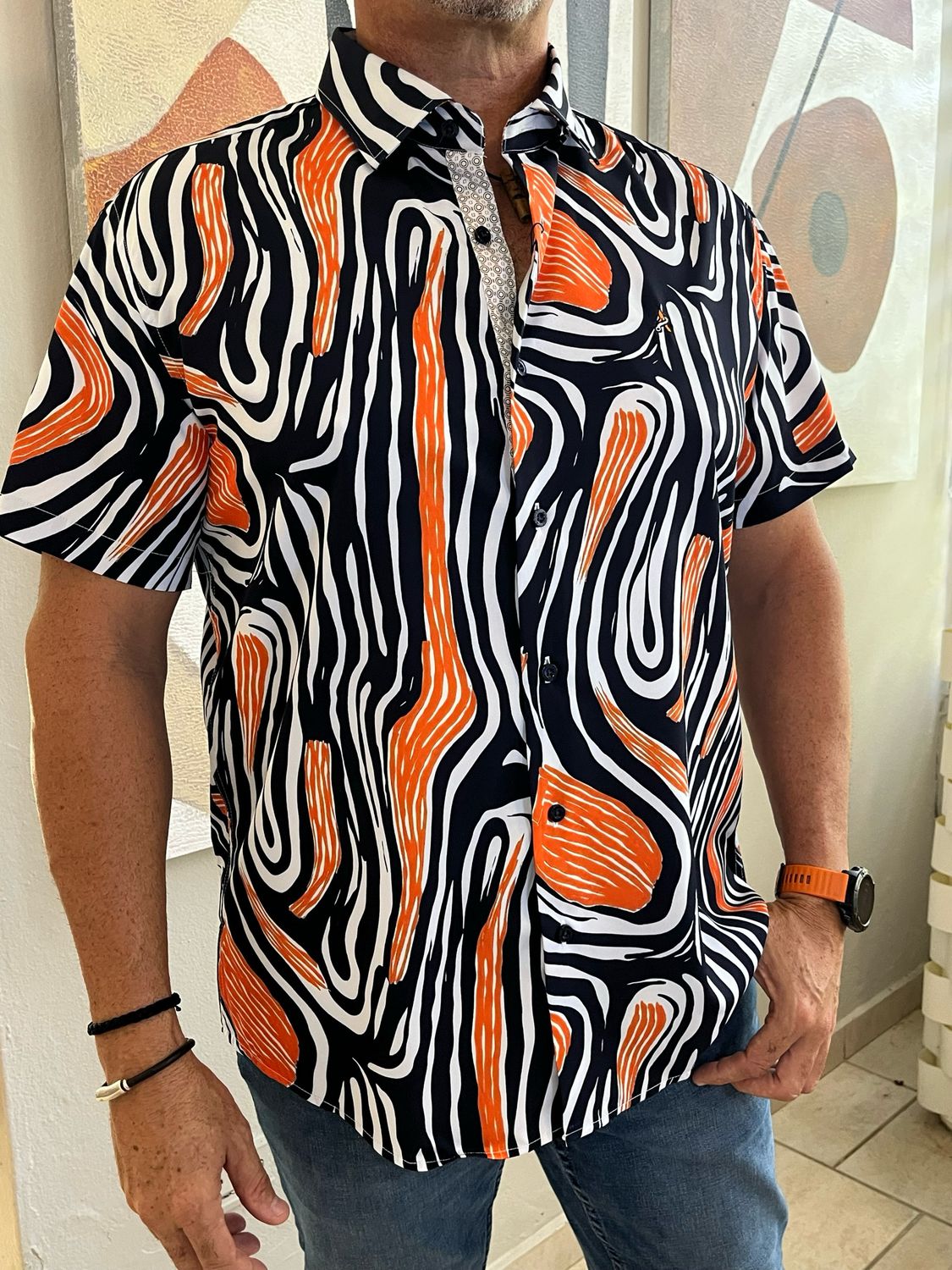 Men Zebra Black-Orange Top