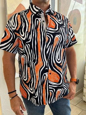 Men Zebra Black-Orange Top