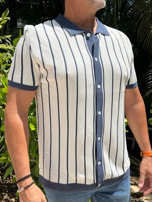 Men Denim Blue Stripe Top