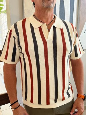 Men Natural/Red/Blue Shirt Top