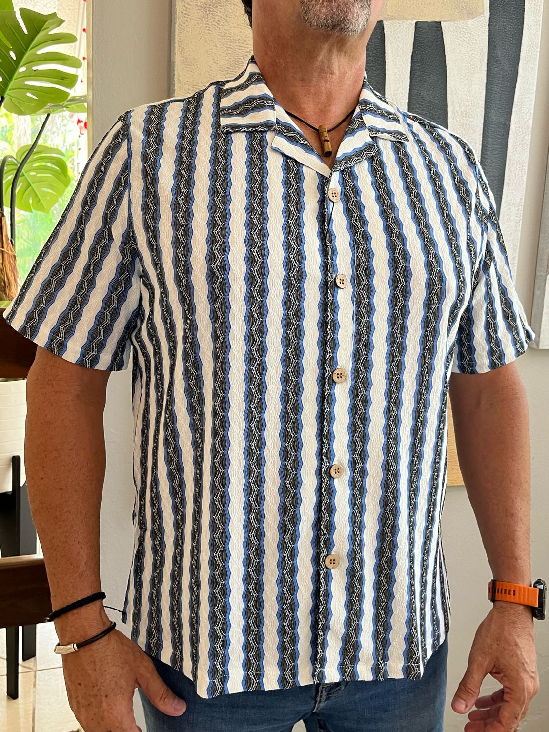 Men Dark Blue Crochet Top