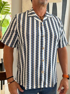 Men Dark Blue Crochet Top