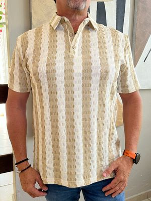 Men Taupe Polo Crochet