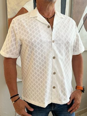 Men White Crochet Top