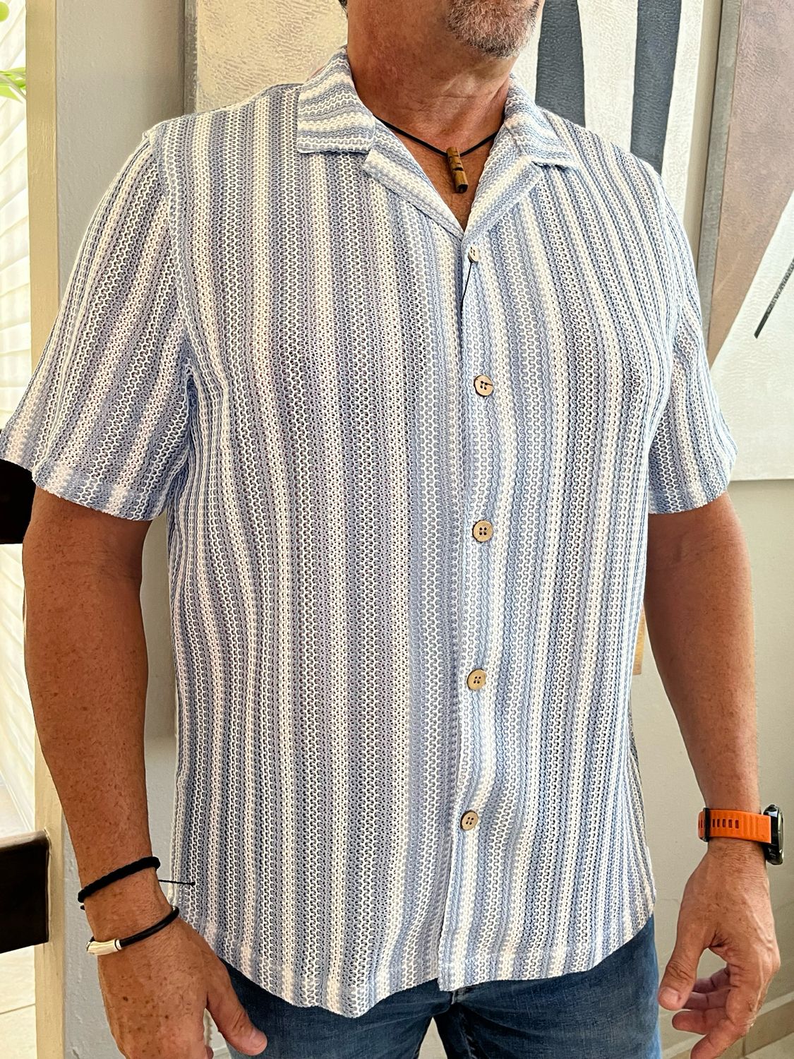 Men Lt Blue Stripe Top