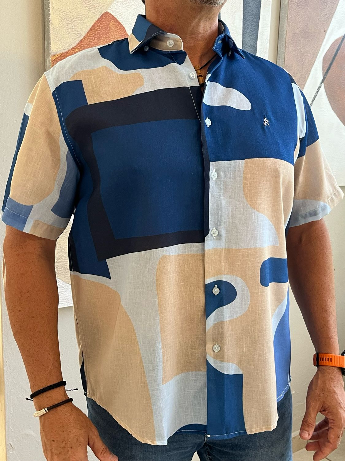 Men Beuge &amp; Blue Linen Top