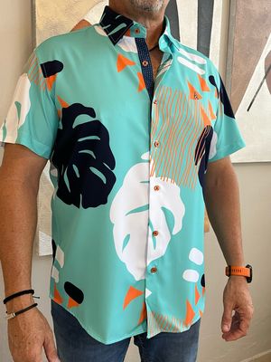 Men Tropical Turquoise Top