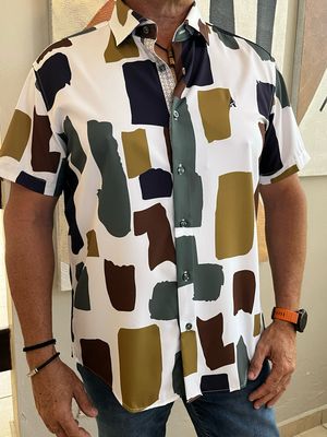 Men Green/Mustard/ Blue Shape Top