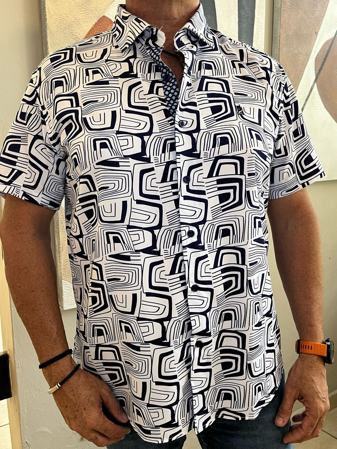 Men Whie/Navy Blue Top