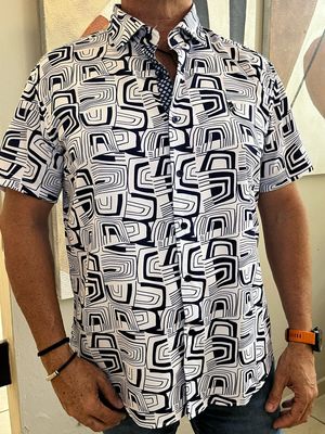 Men Whie/Navy Blue Top