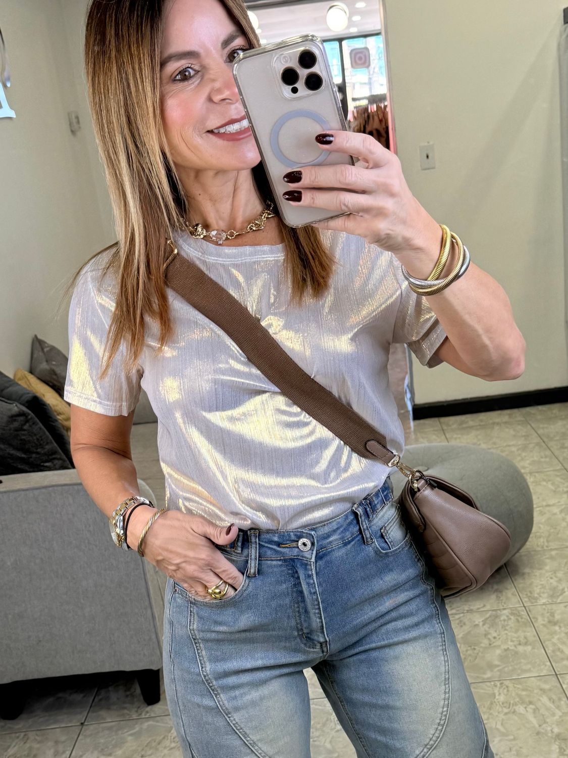Gold Pearl Metallic Top