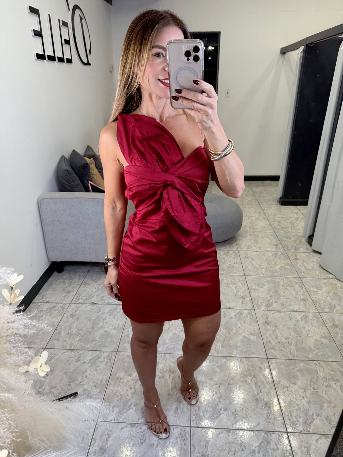 Burgundy Flower Detail Short Dress