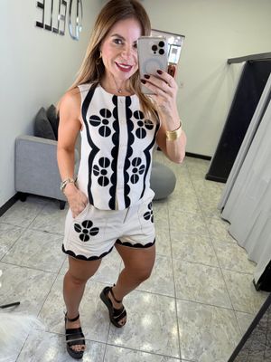 Ecru/Black Short Set