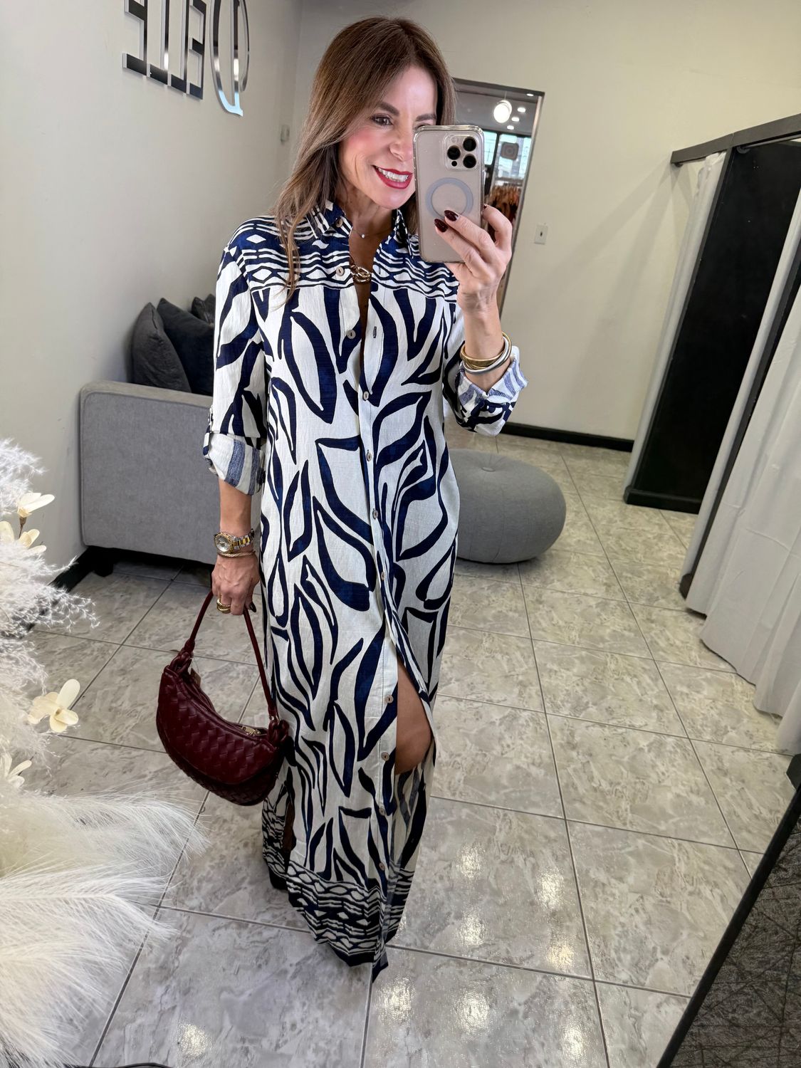 Navy Blue Button Down Maxi Dress