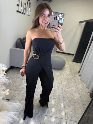  Black Strapless Open Flap Jumpsuit