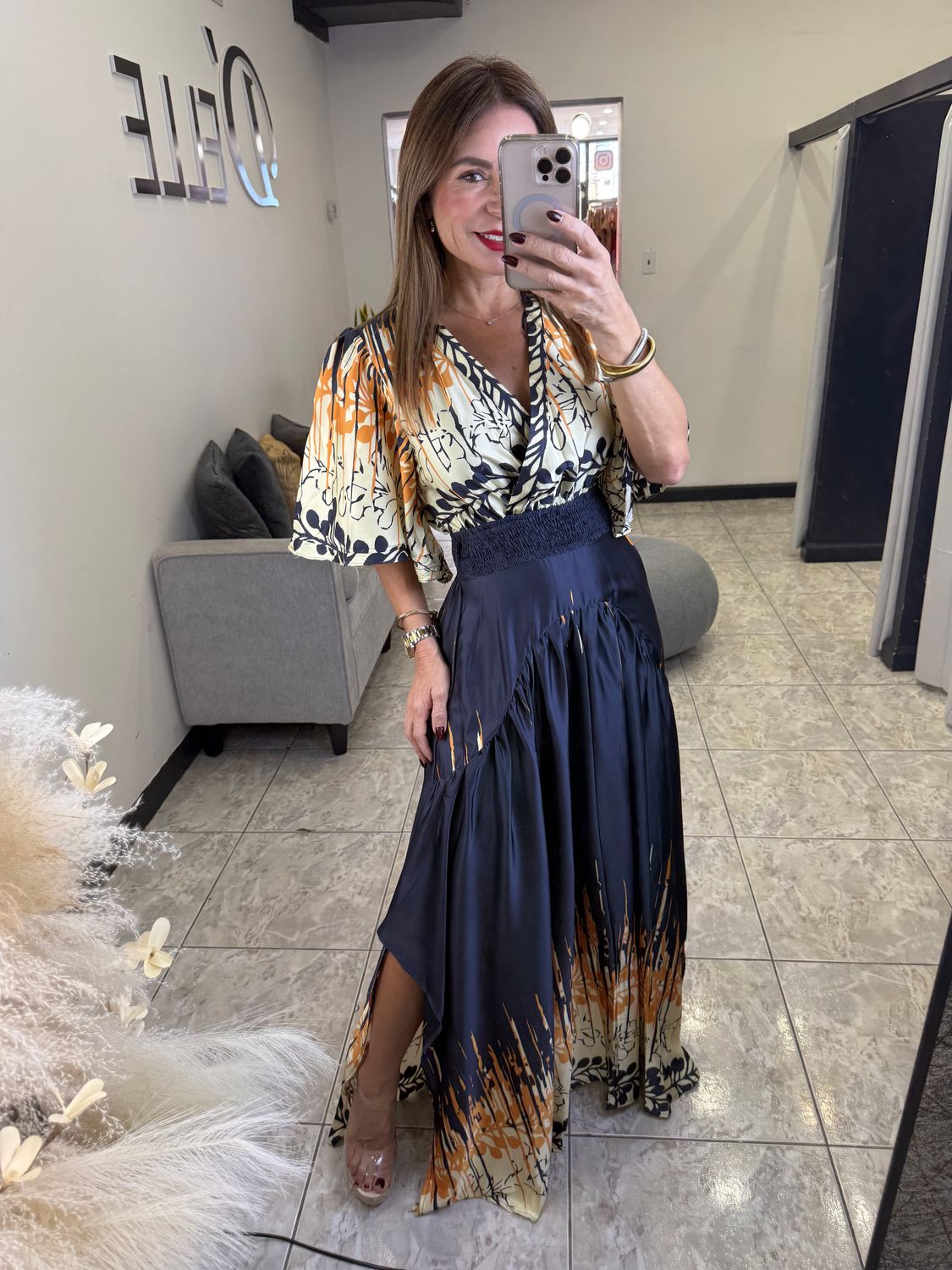 Navy Multi Long Dress