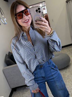 Blue Plaid Oversized Long Sleeves Top 