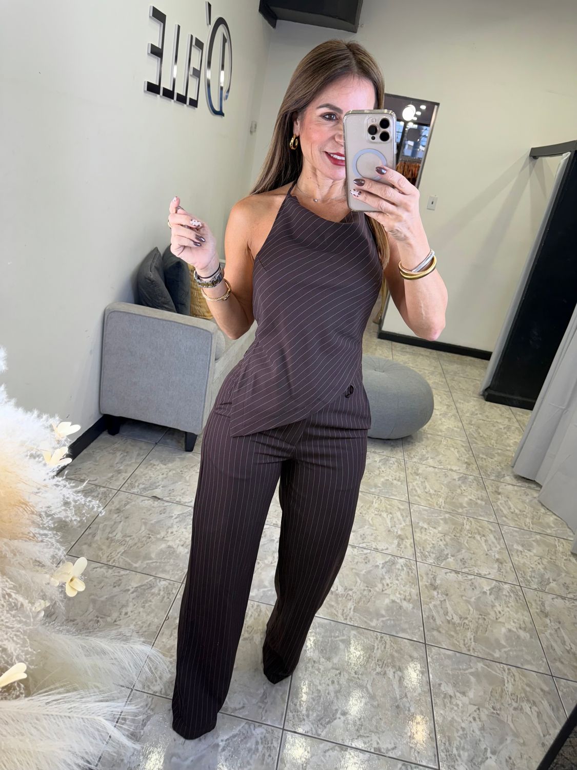 Brown Stripe Pant Set