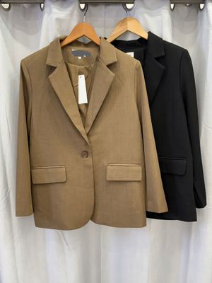 Khaki Or Black Solid Single Button Blazer