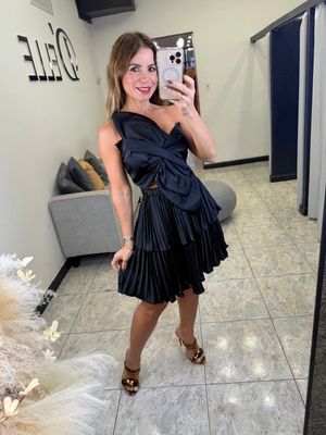 Black Flower Bow Satin Dress