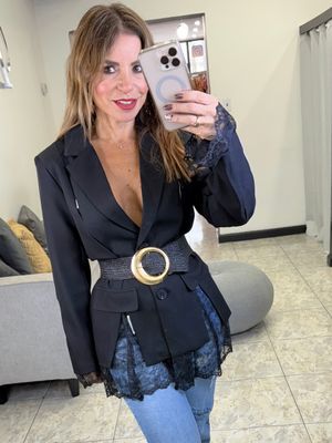 Black Or Vanilla  Lace Detail Blazer