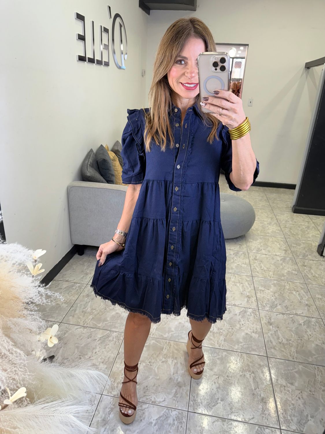 Dk Navy Linen Shirt Dress