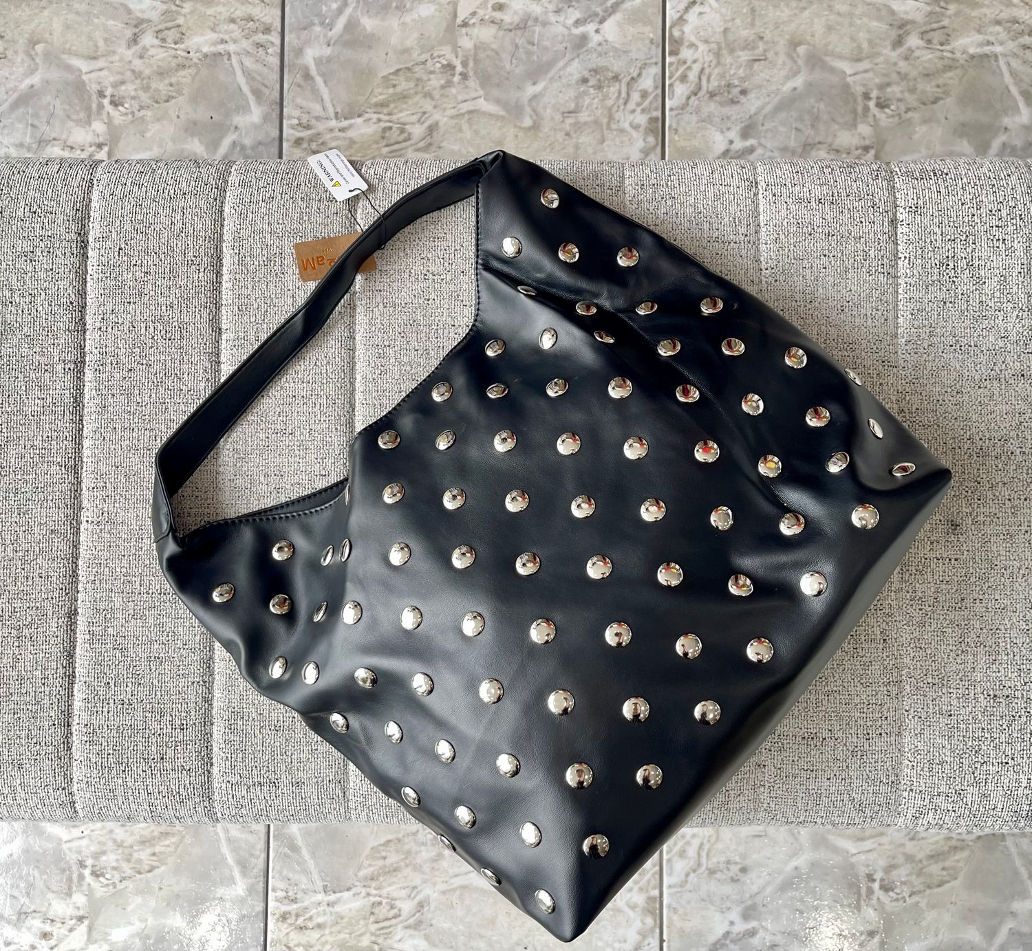 Black Silver Detail Dots Tote Bag
