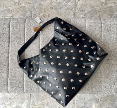 Black Silver Detail Dots Tote Bag