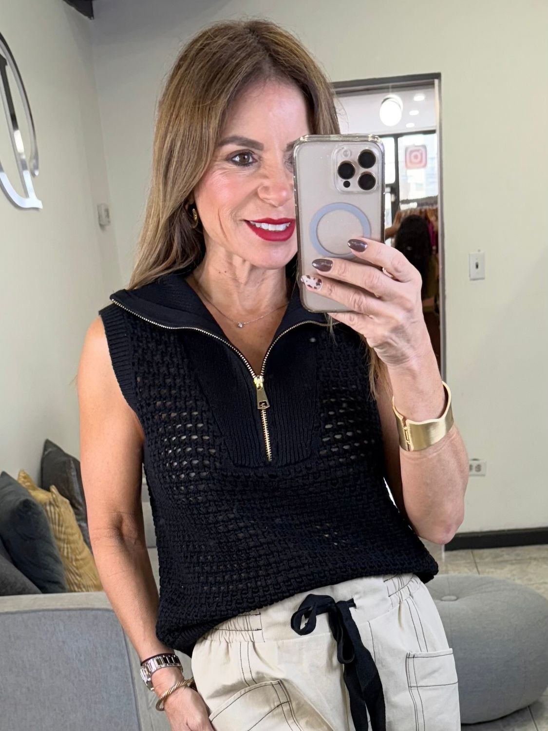 Black Knit Ziper Top