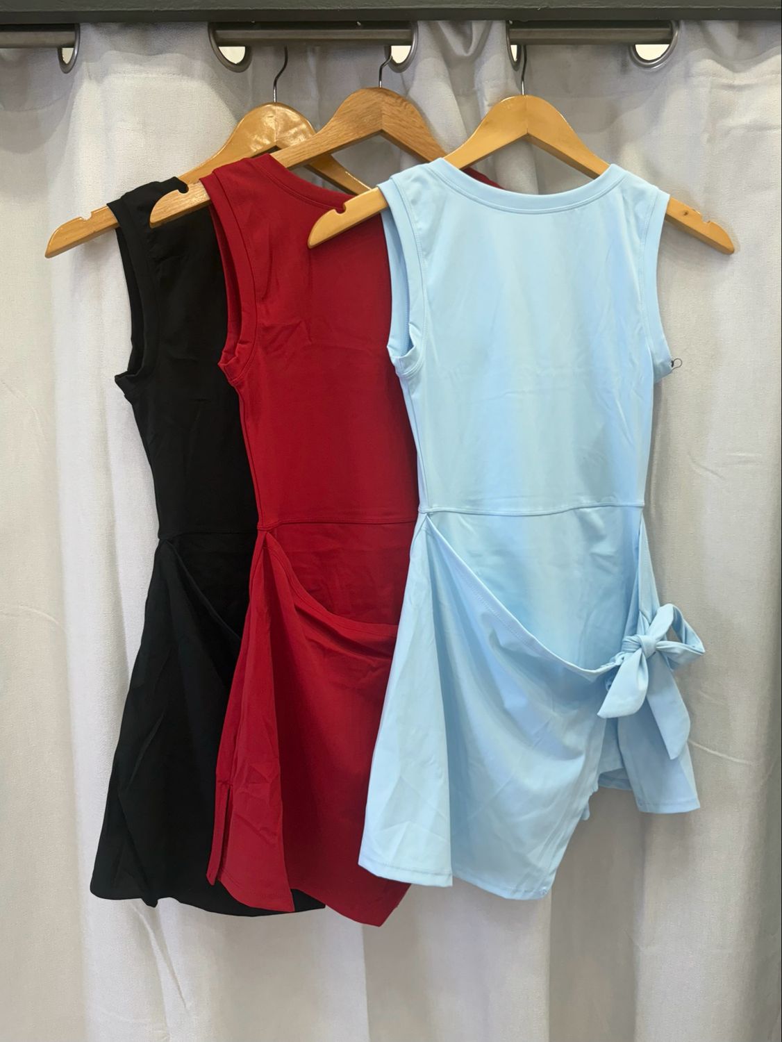 Black, Blue Or Red Tie Front Romper