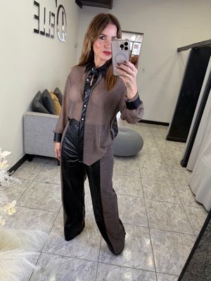 Leather Black/Brown Long Pant Set
