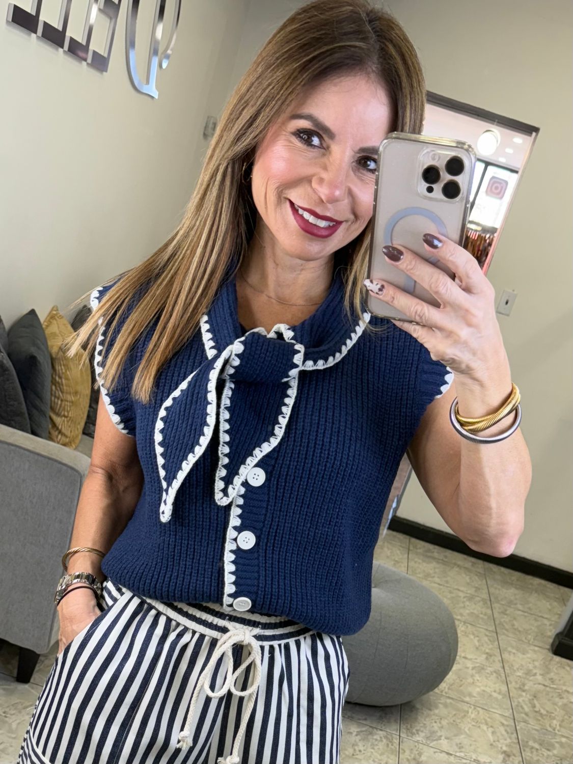 Navy Blue With Contrast Sweater 