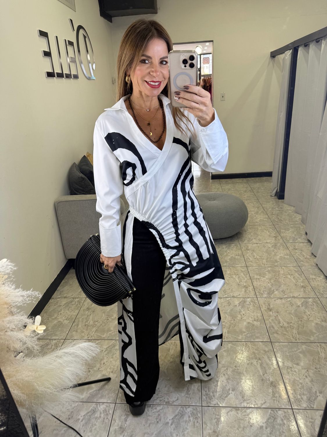 White Black Detail Top