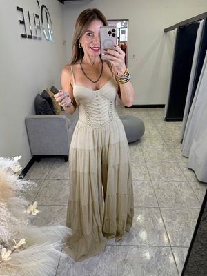 Taupe Crochet Detail Jumpsuit 