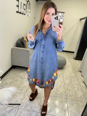 Denim Blue Long Sleeves High-Low Shirt Dress