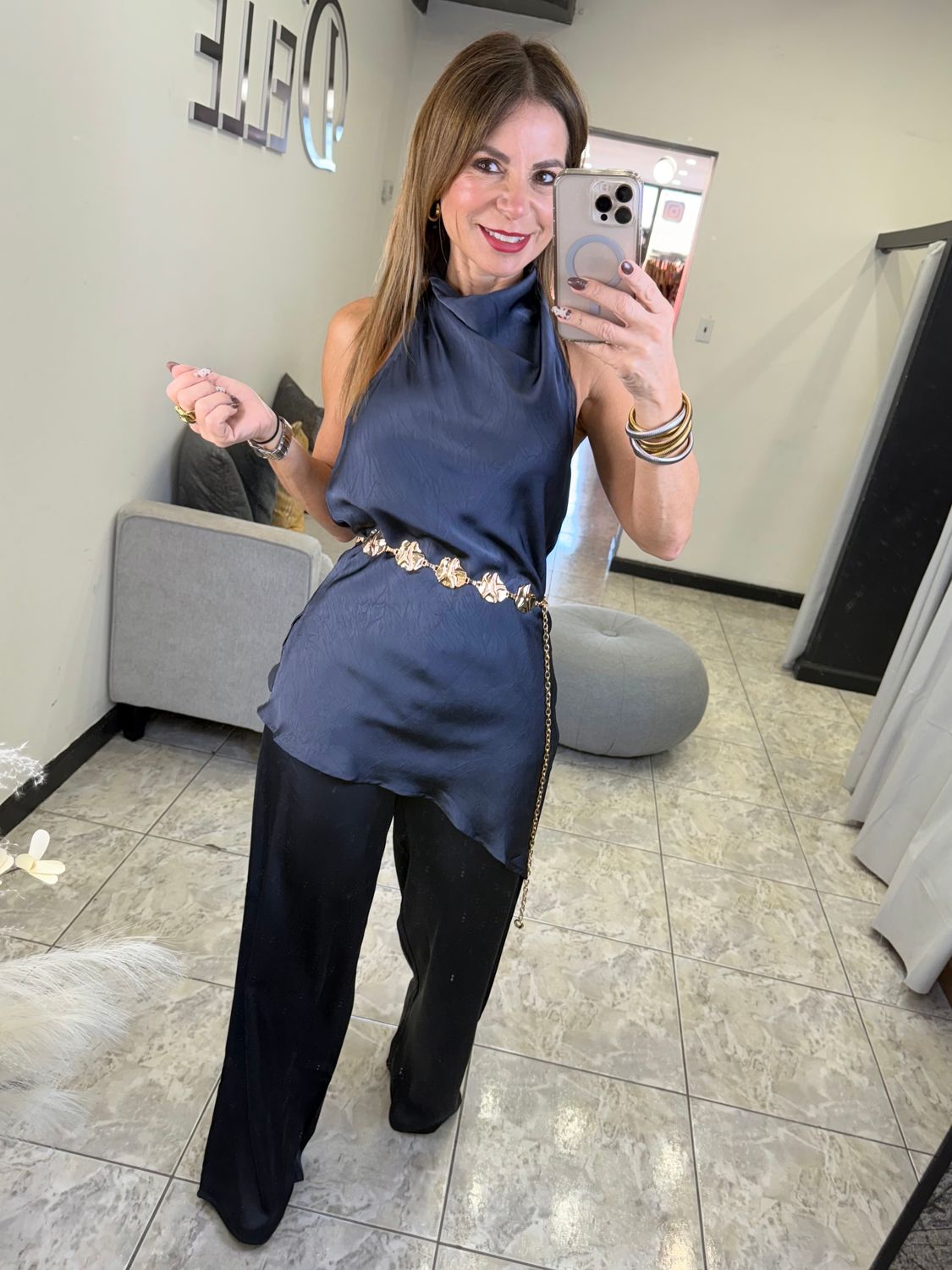 Brown Or Charcoal Grey Halter Top And Pants Set