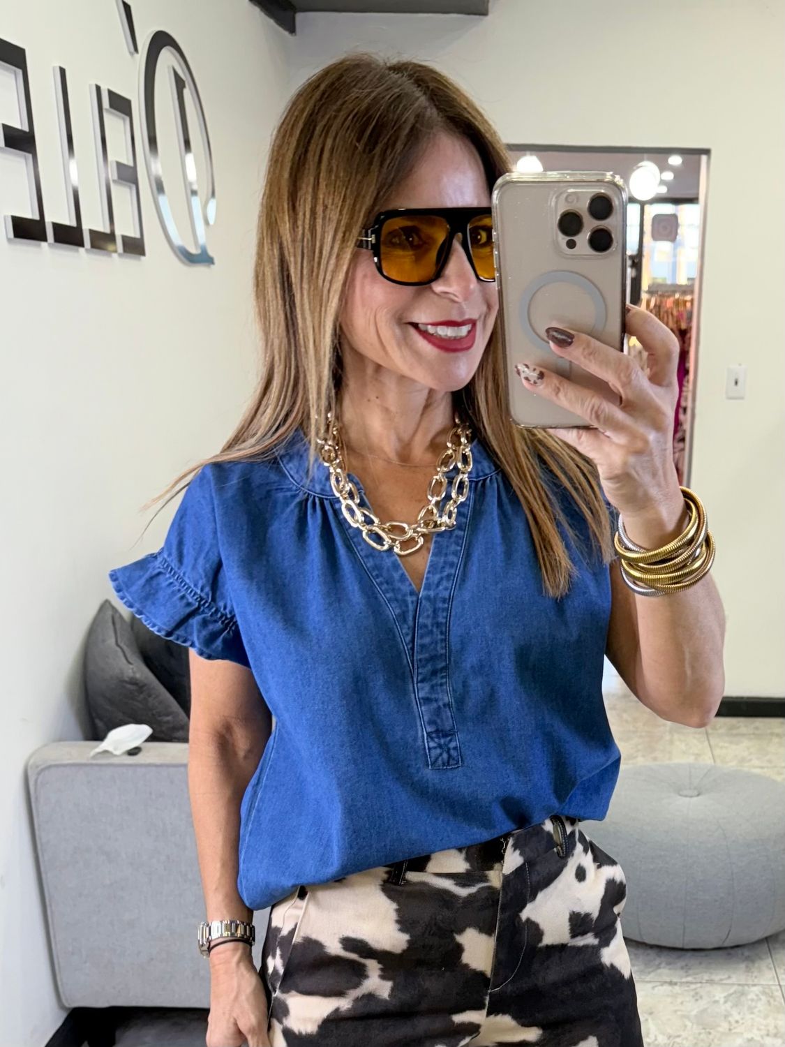 Medium Denim Blouse Top