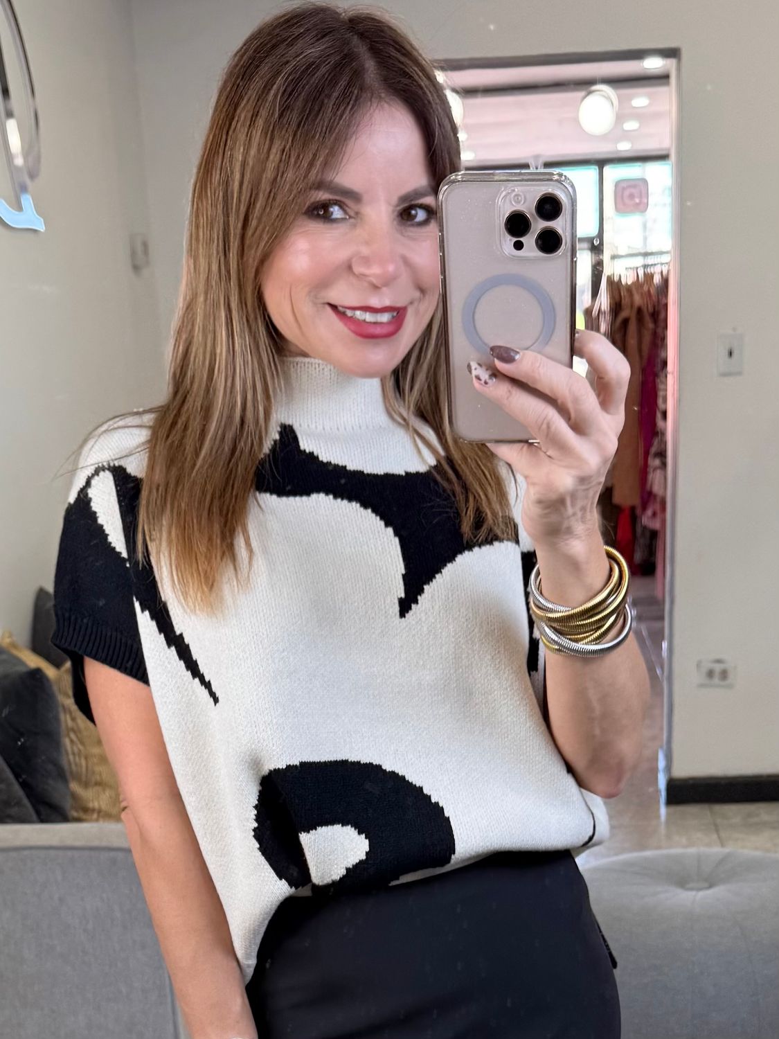 Ivory/Black Knit Top