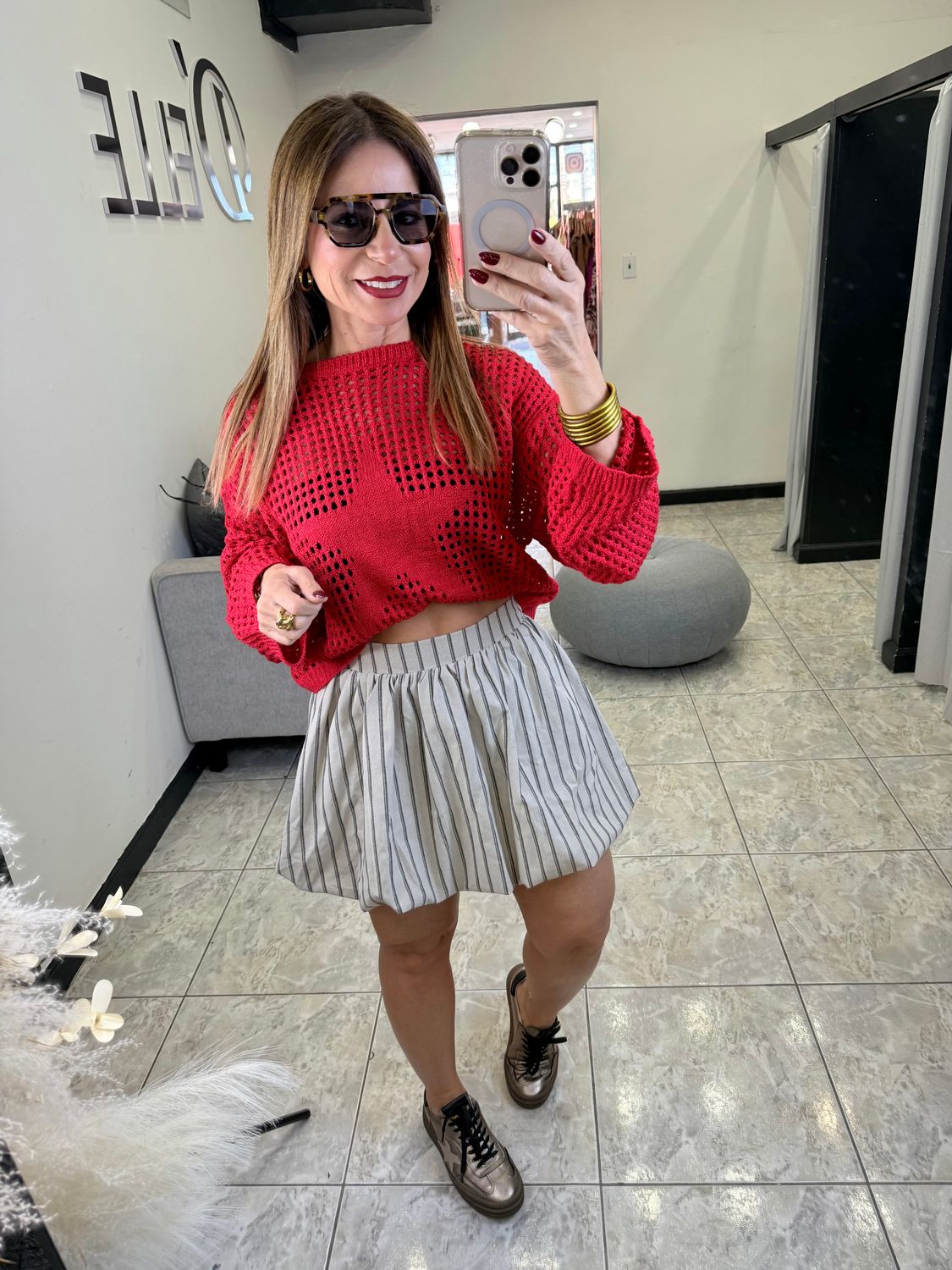 Red Detail Star Sweater