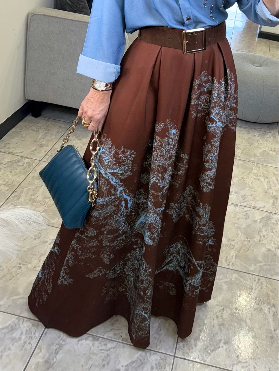 Brown Blue Detail Skirt