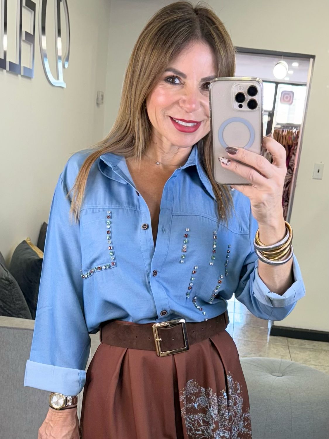 Denim Rhinestone Top