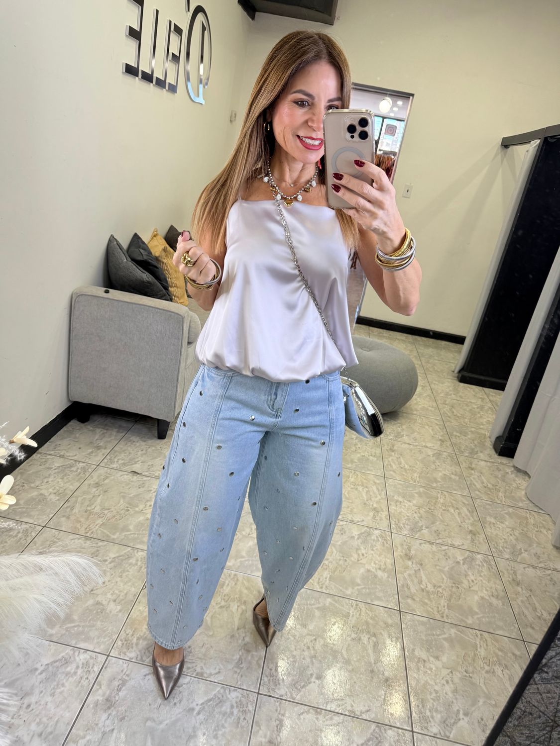 Light Denim Stud Pant